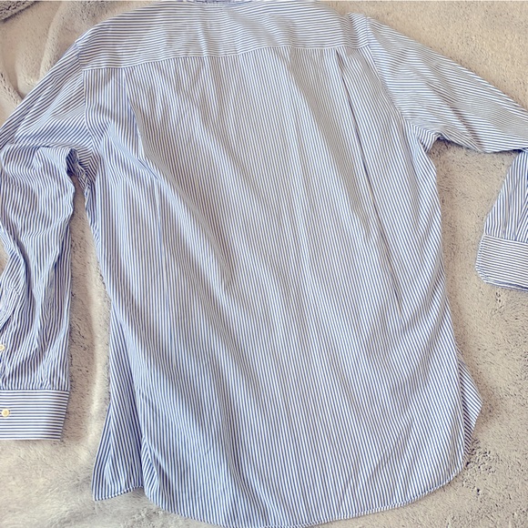 Oversized collared blue and white striped button down shirt. Women’s large. - Picture 2 of 7